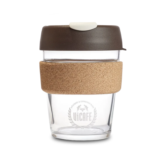 ViCAFE KeepCup Glasbecher mit Korkband – nachhaltiger Coffee-to-go Becher