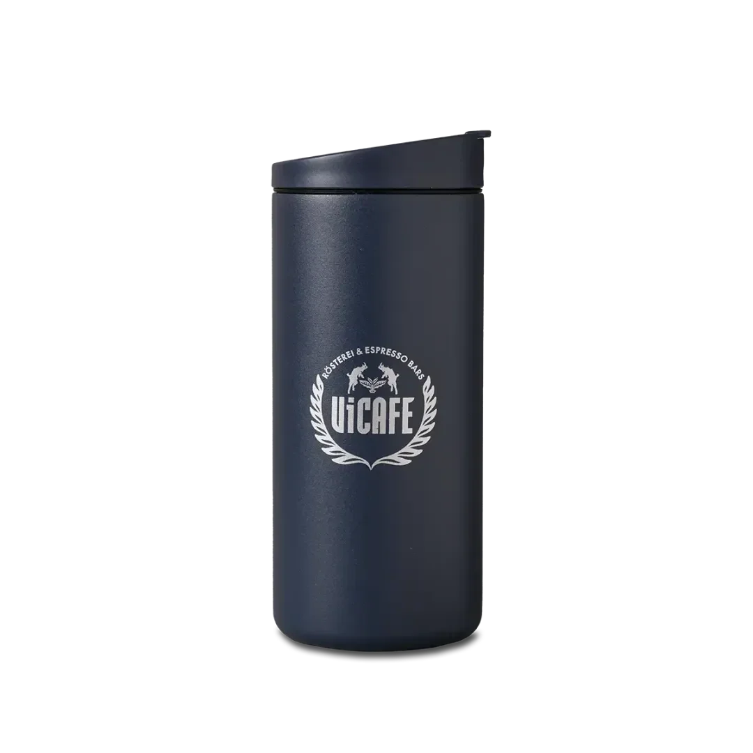 MiiR Flip Lid Traveller in Navy Blue mit ViCAFE Logo fuer Kaffee To Go