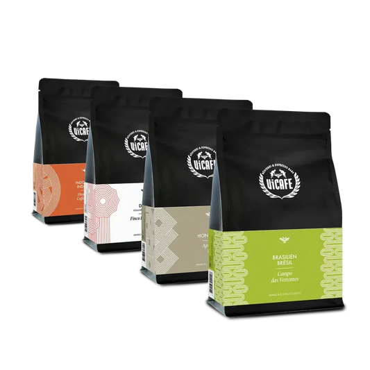 ViCAFE Single Origin Kaffee Bundle mit Brasilien Campo das Vertentes Honduras Aprolma Indonesien Orang Utan und Kolumbien Los Nogales koffeinfrei Spezialitätenkaffee